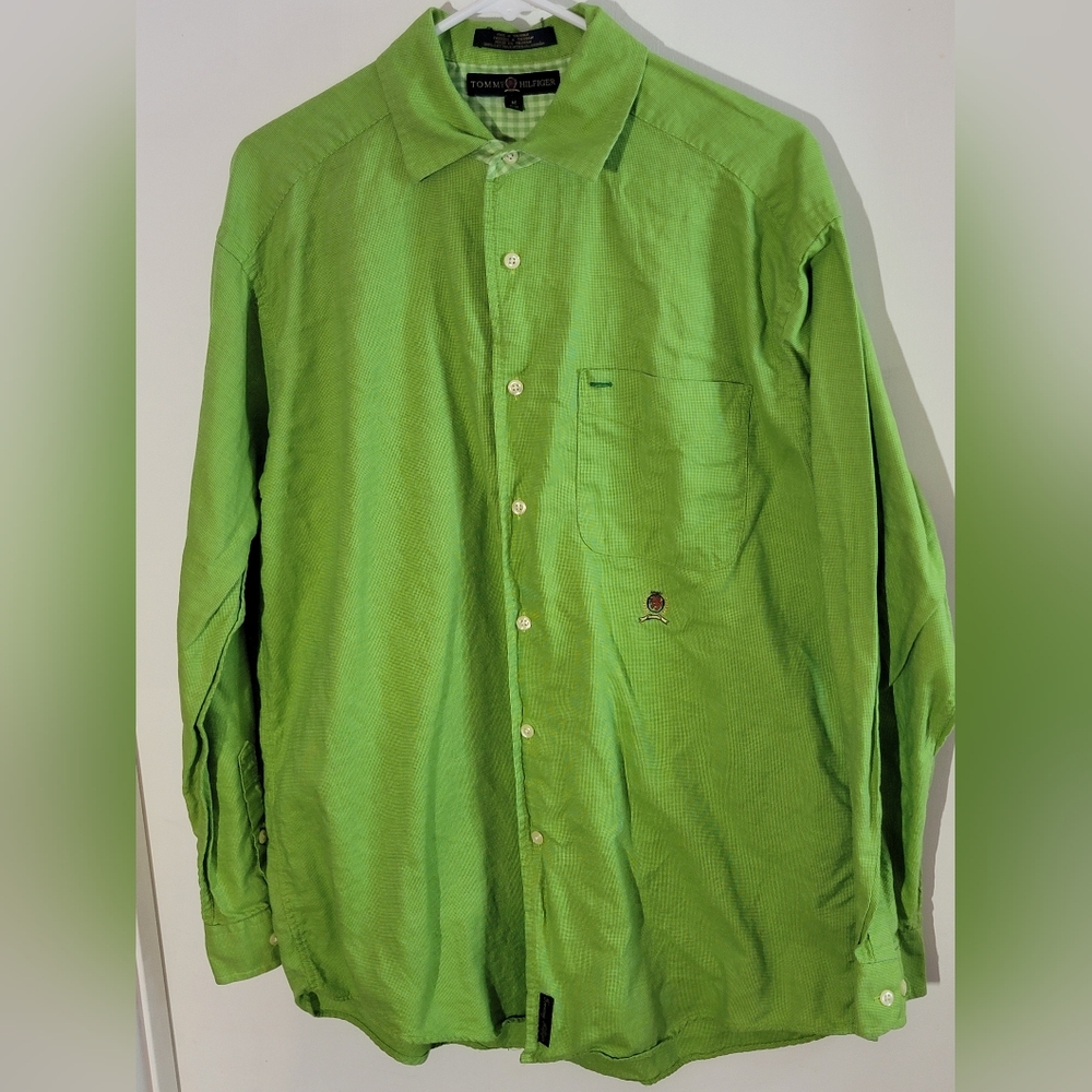 Tommy Hilfiger Vintage Lime Green Button-Up Shirt Size Medium